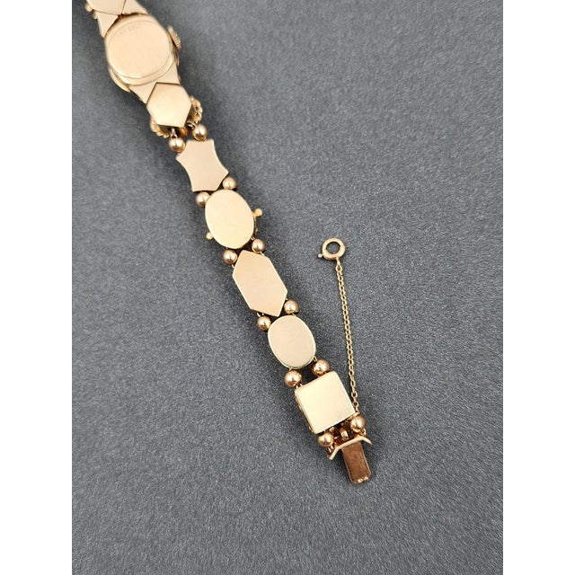 1950s 14k Yellow Gold Slide Charm Omega Gemstone Bracelet Watch For Sale - Image 14 of 16