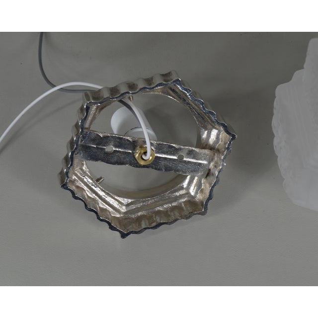 Silver Hubens & Muller Freres French Art Deco Flush Mount - 1930s Frosted Glass & Nickeled Bronze For Sale - Image 8 of 12