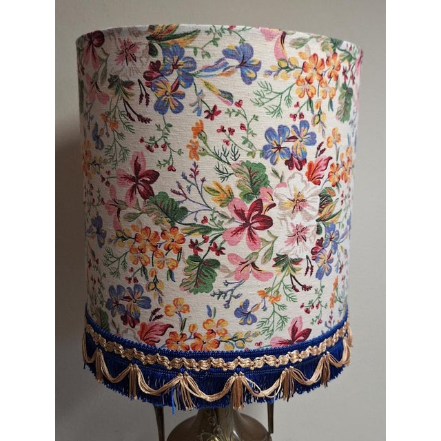 Metal Brass Table Lamp with Handmade Lampshade, 1920s For Sale - Image 7 of 10