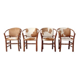 Vintage Old Hickory Hair on Hide Armchairs Set 4 For Sale