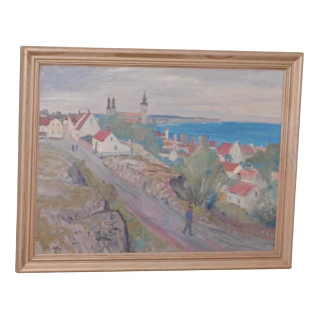 E. R. Olsson, Village Scene II, 1950s, Oil on Panel, Framed For Sale