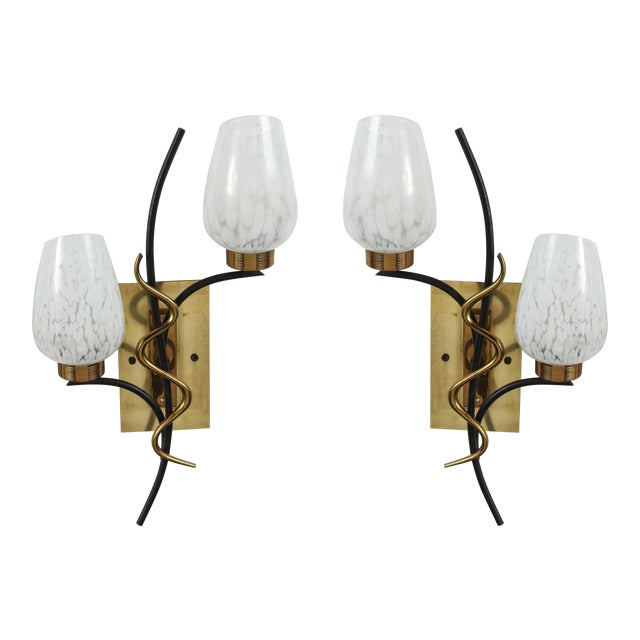1950s Mid-Century French Double Sconces - a Pair For Sale