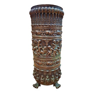 Antique Brass Repoussé Umbrella Stand For Sale