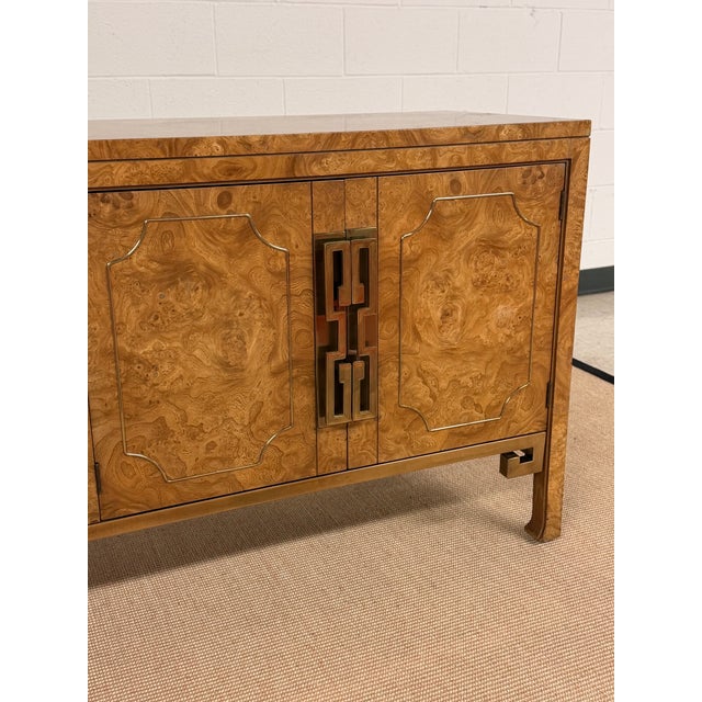Mastercraft Burled Wood and Inlaid Brass Console From Mastercraft For Sale - Image 4 of 12