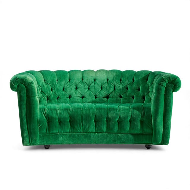 Mid Century Green Chesterfield Loveseat Sofa This loveseat measures: 63 wide x 36 deep x 29 inches high, with a seat...