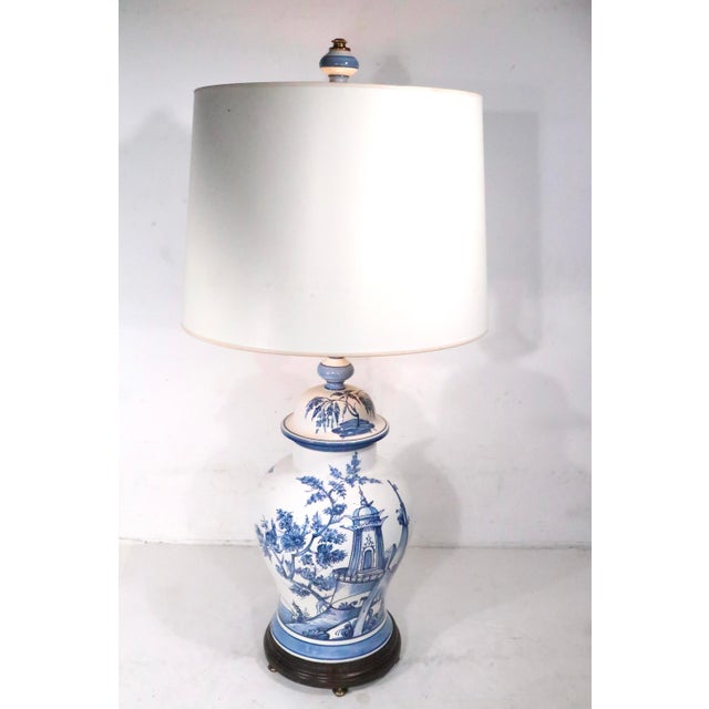 Mid 20th Century Mid 20th Century Chinese Style Blue and White Ginger Jar Form Ceramic Lamp by Frederick Cooper For Sale - Image 5 of 12