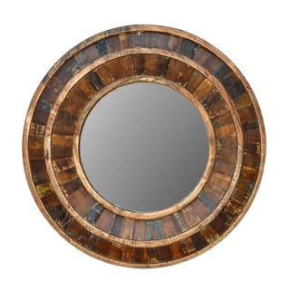 Rustic Reclaimed Round Wooden Mirror