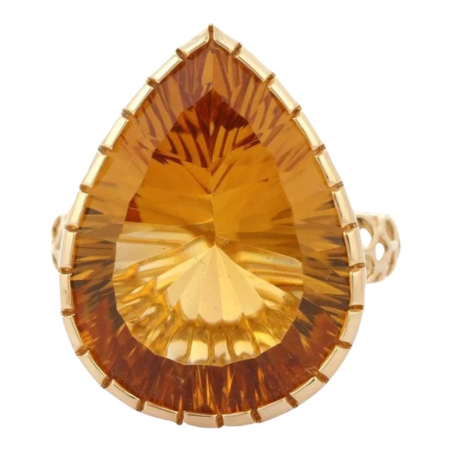 Metal Contemporary 17.95ct Pear Cut Citrine Vintage Ring Size 7 in 14k Solid Gold For Sale - Image 7 of 13