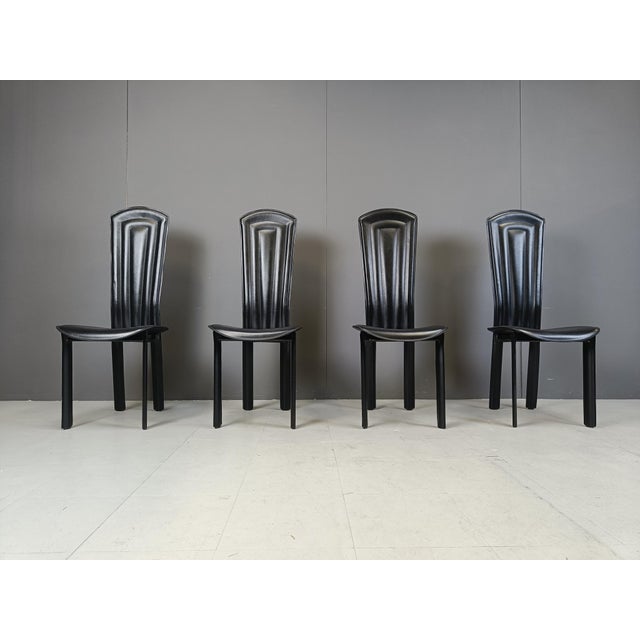 Vintage Black Leather Dining Chairs, 1980s, Set of 4 For Sale - Image 4 of 10