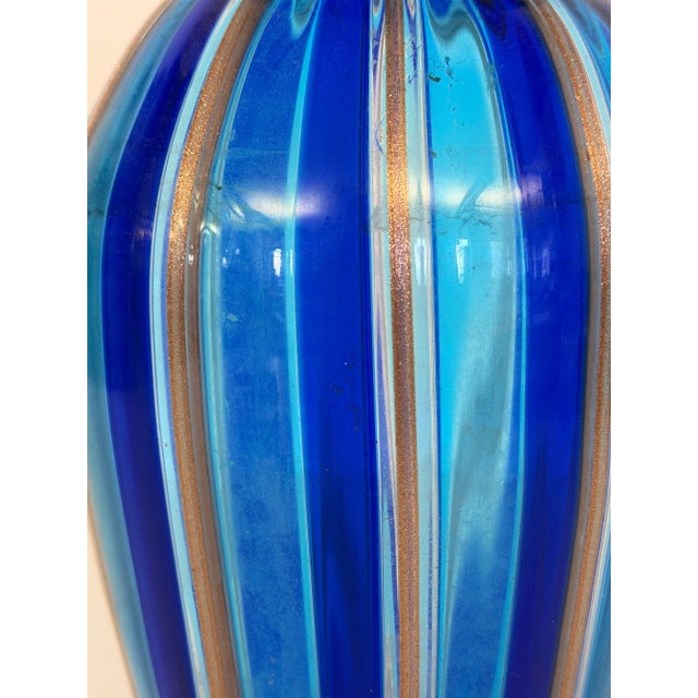Murano Glass Vase with Blue and Light Blue Canes and Avventurine, 1980s For Sale - Image 9 of 12