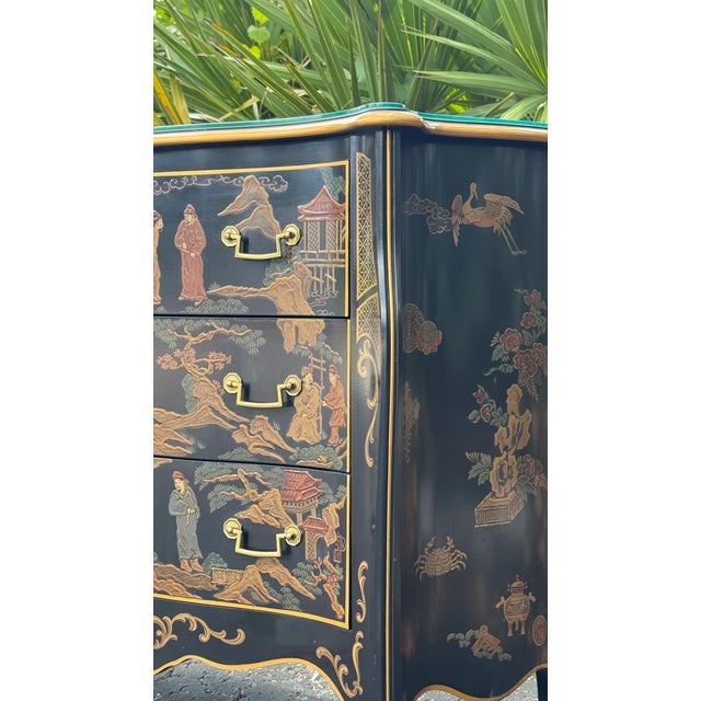 Paint Vintage 1980s Drexel Heritage Chinoiserie Black Lacquer Chest of Drawers For Sale - Image 7 of 12