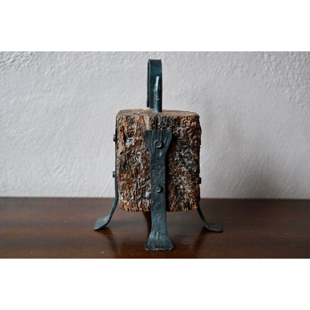 Brutalist Candleholder in Wood and Wrought Iron For Sale - Image 5 of 10