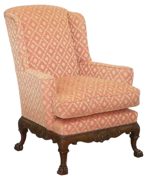 19th Century Wingback Armchair in Heavily Carved Wood After Thomas Chippendale