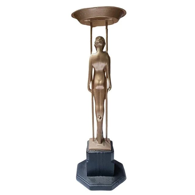 Frankart Style Copper-Tone Nude “Sarcophagus Girl“ Cocktail Smoker Ashtray Stand For Sale In Los Angeles - Image 6 of 12