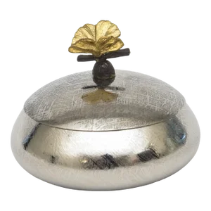 Vintage Michael Aram Tooled Silver, Brass, Black Metal and Enamel Round Box
