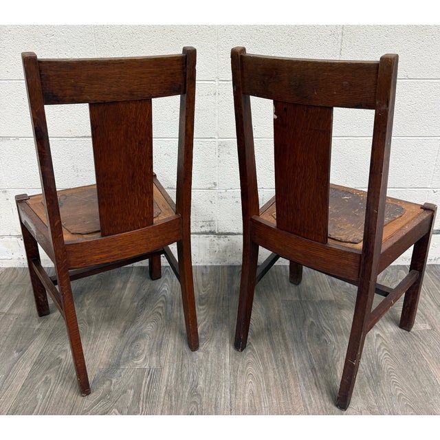 Antique Michigan Chair Company Arts & Crafts Mission Dining Chairs - Pair For Sale - Image 13 of 15