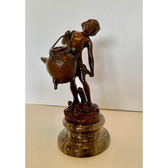 Late 20th Century Statue of Child Carrying a Water Vessel on a Marble Base For Sale - Image 10 of 10