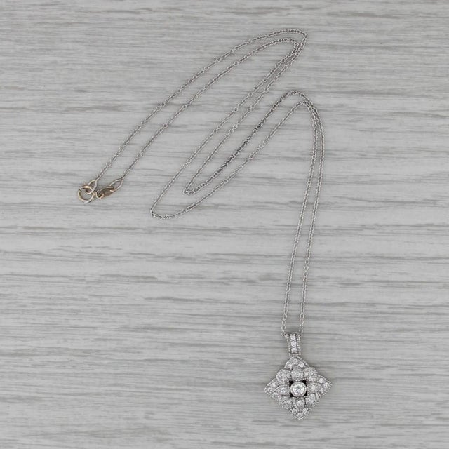 Metal 0.30ctw Diamond Flower Cluster Pendant Necklace 14k Gold 17.75" Cable Chain For Sale - Image 7 of 7