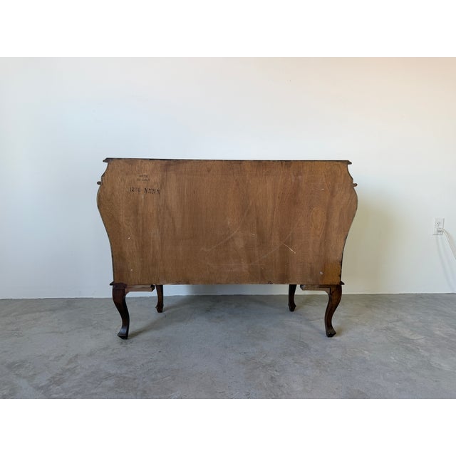 Italian Louis XV Style Bombe Burlwood Chest With Cabriole Legs For Sale - Image 18 of 18