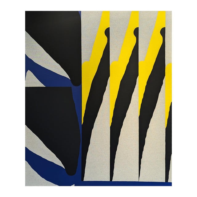 Contemporary Emmanuel Araujo "Aviero" Contemporary Blue, Yellow & Black Geometric Hard-Edge Abstract Painting, 2018 For Sale - Image 3 of 10