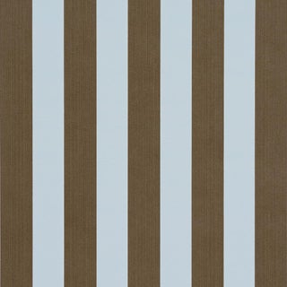 Schumacher Edwin Stripe Medium Wallcovering In Brown & Sky For Sale
