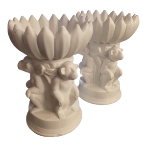 Vintage White Ceramic Monkey Bananas Tall Catchall Statues Bowls- A Pair
