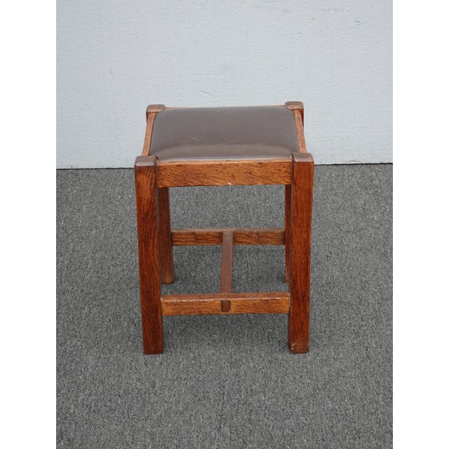 Vintage French Country Mission Style Brown Stool Bench For Sale - Image 4 of 13
