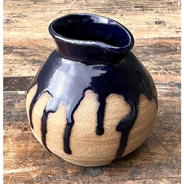 Mid-Century Modern Vintage Original Studio Pottery Drip Glaze Small Pitcher For Sale - Image 3 of 12