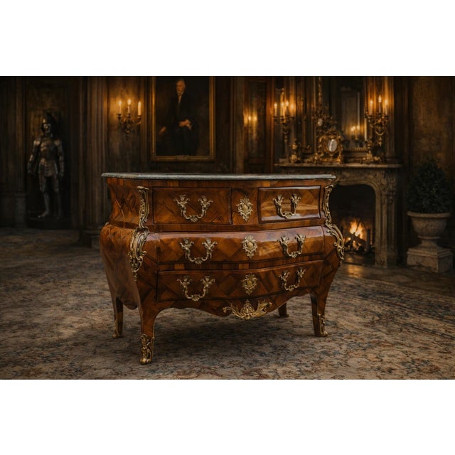 1860 French Artisan Louis XVI Mahogany Green Marble Commode For Sale - Image 4 of 18