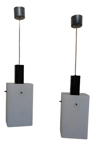 Pendant Lamps in Opaline Glass and Iron, 1950s, Set of 2