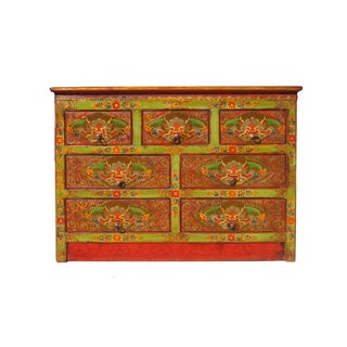 Tibetan Dragon Head Graphic 7 Drawers Cabinet For Sale