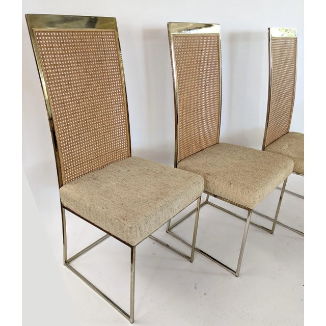 Metal Set of Four Milo Baughman for Thayer Coggins Brass and Cane High Back Dining Chairs For Sale - Image 7 of 13