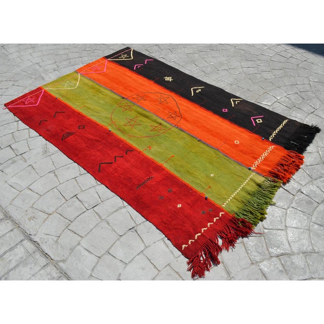 1920s Vintage Turkish Rug Hand Woven Tribal Kilim Tapestry Area Rug Wall Decor - 4′2″ × 6′4″ For Sale - Image 5 of 13