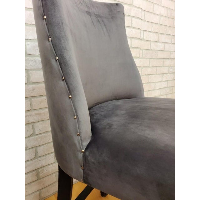 Restoration Hardware Barrel Back Stools Newly Reupholstered in Charcoal Silk Velvet - Set of 3 For Sale In Chicago - Image 6 of 8