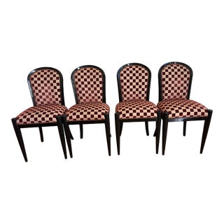 Set of 4 J. Robert Scott, Paris Opera Chairs With a Rich Cream Color and Burgundy-Red Checkered Pattern Designed by Sally Sirkin Lewis. For Sale