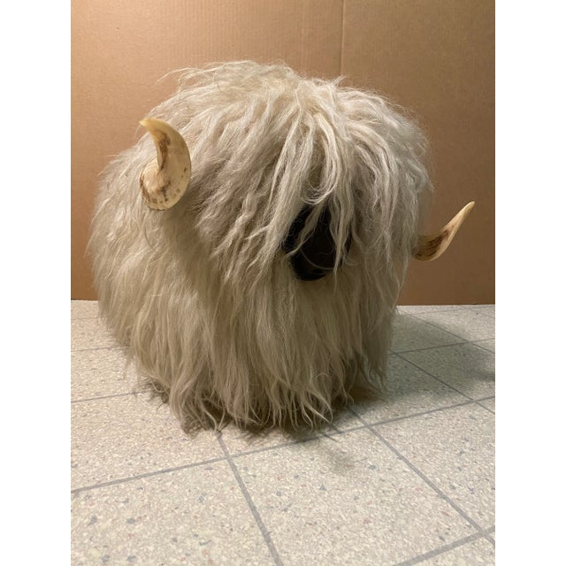 1970s Vintage Long Haired Lamb’s Wool Footstool Ottoman For Sale In Tulsa - Image 6 of 8