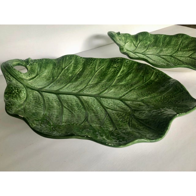 Italian Majolica Green Cabbage Leaf Plates a Pair Chairish