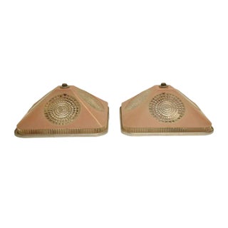 Pink & Clear Glass Flush Mount Fixtures - A Pair For Sale
