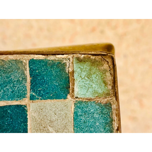 1970s Mid-Century Modern Mosaic Tile Top and Brass Coffee Table For Sale - Image 9 of 11