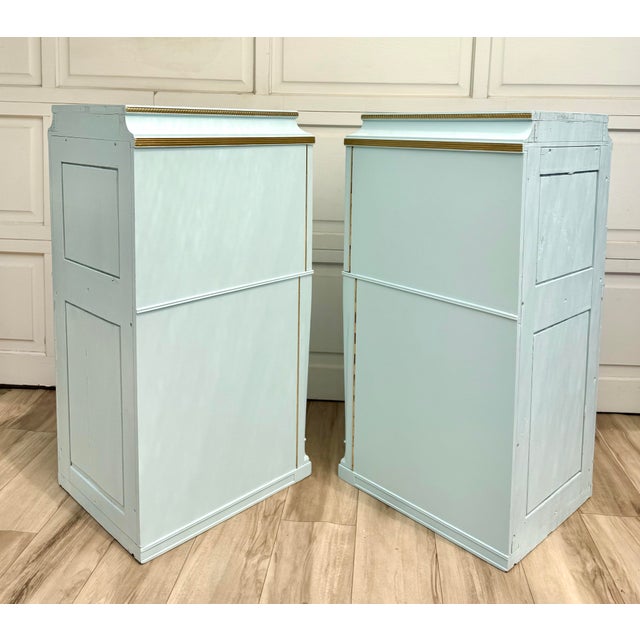 Pair of Antique Neoclassical Pedestal Cabinets in Robin’s Egg Blue With Gilt Trim, Refinished For Sale - Image 15 of 17