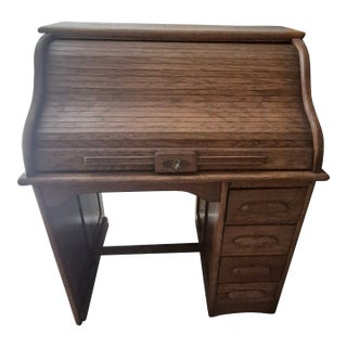 Early 20th Century Small Oak Roll Top Desk For Sale