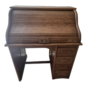 Early 20th Century Small Oak Roll Top Desk