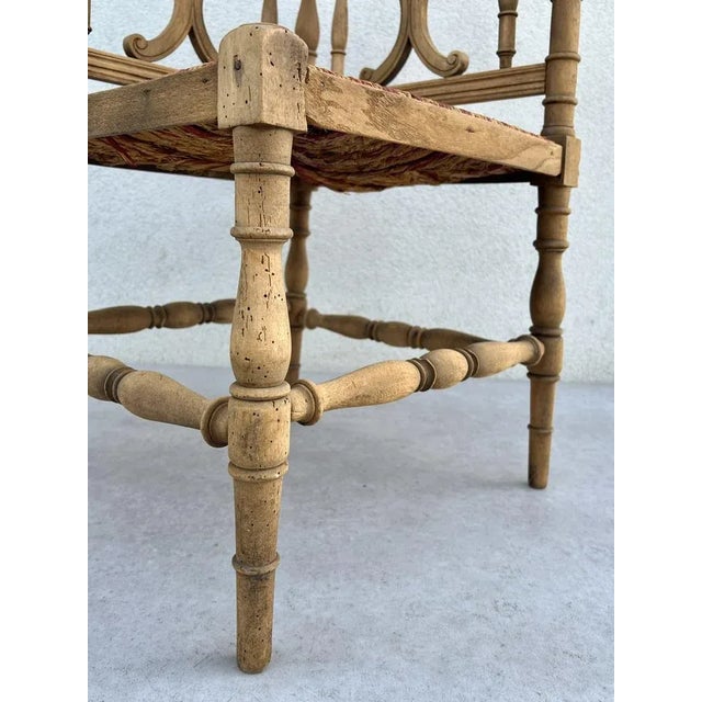 French Carved Wood Corner Chair with Woven Rush Seat, Early 20th Century For Sale - Image 5 of 13