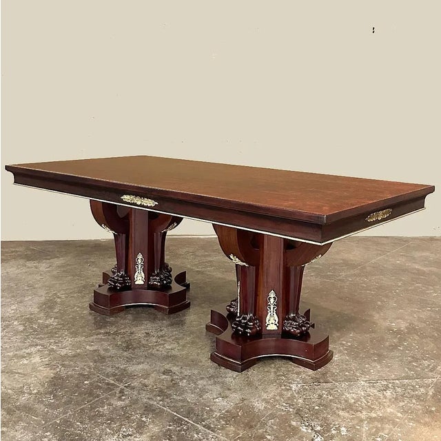 French Antique French Empire Mahogany Double Pedestal Dining ~ Conference Table For Sale - Image 3 of 17