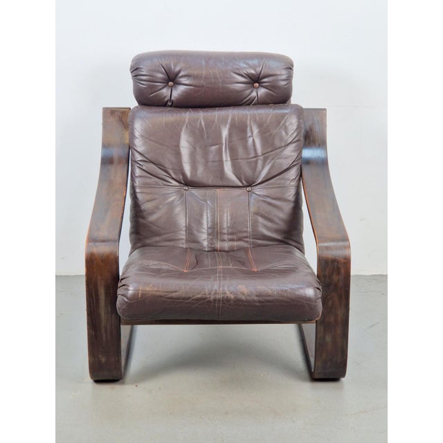 Brown Vintage Armchair in Brown Leather and Bentwood attributed to Coja, 1970s For Sale - Image 8 of 18