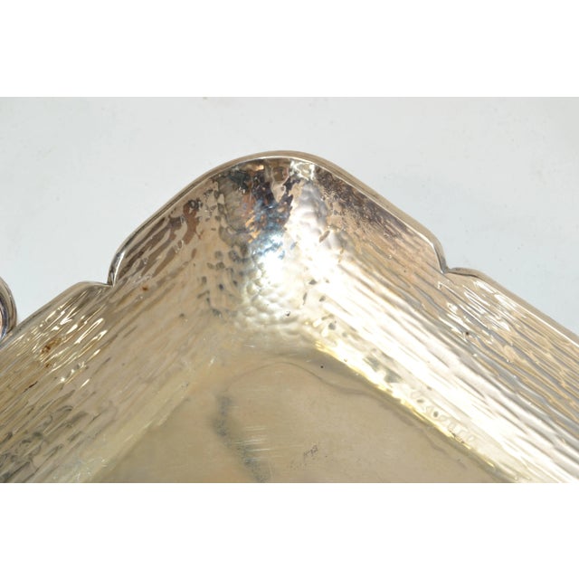1970s Serving Tray Handles Silver Plated Hammered Steel Mid-Century Modern For Sale - Image 9 of 13