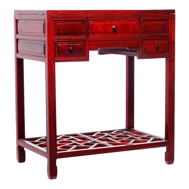Red Lacquer Vanity Desk & Folding Mirror Chairish