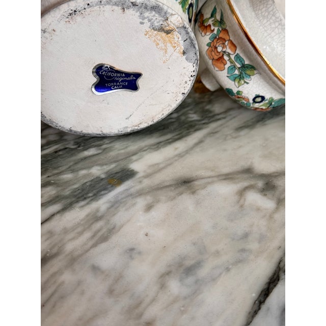 Mid-Century California Originals Blue & Green Floral Motif Ginger Jar For Sale - Image 15 of 17