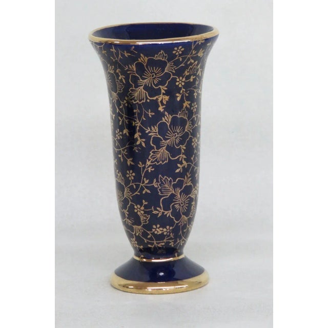 Blue Bavaria Germany Glass Small Cobalt Blue and Gold Floral Design Bud Vase For Sale - Image 8 of 8