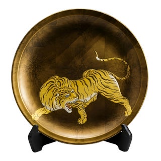 Made-to-Order, Japanese Kanazawa Gold Leaf Decorative Plate With Tiger Motif, After Kanō Sanraku For Sale